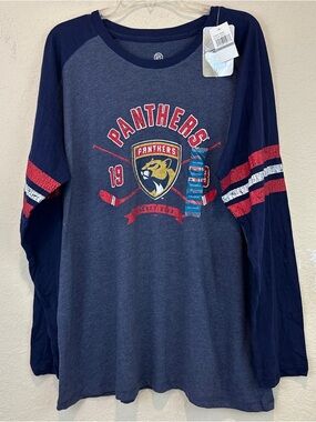 NWT Florida Panthers Blue Navy & Red Long-Sleeve Tshirt 2XL Hockey